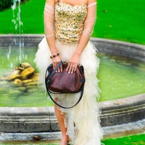 Jovani high low crystal cream gold size 0